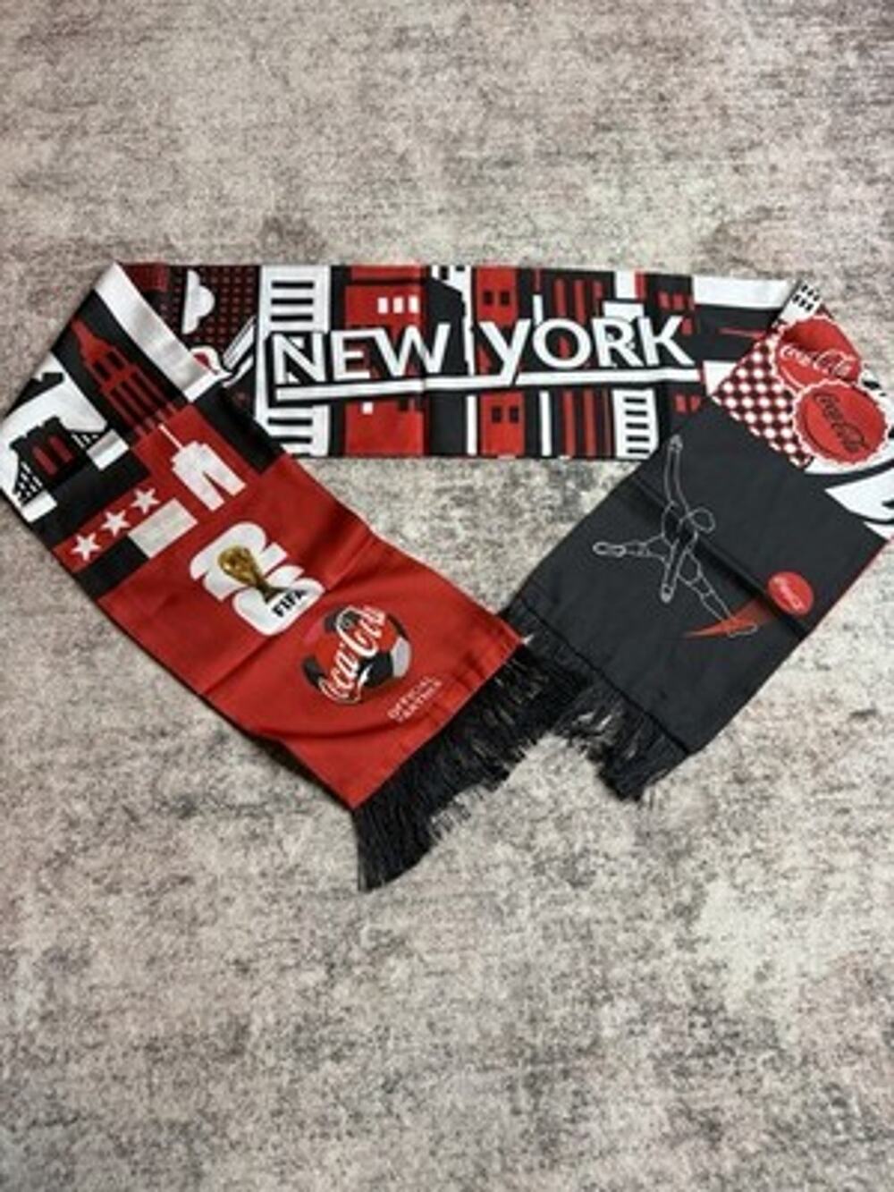 FIFA World Cup 2026 Scarf New York City Coca-Cola Soccer Fan Fringed Black Scarf